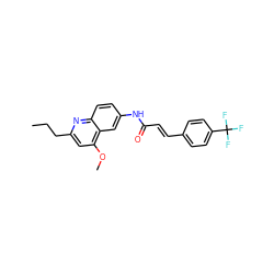 CCCc1cc(OC)c2cc(NC(=O)/C=C/c3ccc(C(F)(F)F)cc3)ccc2n1 ZINC000036351930