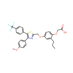 CCCc1cc(OCc2nc(-c3ccc(OC)cc3)c(-c3ccc(C(F)(F)F)cc3)s2)ccc1OCC(=O)O ZINC000049792547