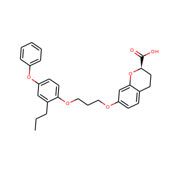 CCCc1cc(Oc2ccccc2)ccc1OCCCOc1ccc2c(c1)O[C@@H](C(=O)O)CC2 ZINC000001910877