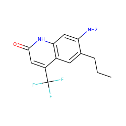 CCCc1cc2c(C(F)(F)F)cc(=O)[nH]c2cc1N ZINC000014968345