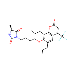 CCCc1cc2c(C(F)(F)F)cc(=O)oc2c(CCC)c1OCCCCN1C(=O)N[C@@H](C)C1=O ZINC000116614805