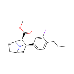 CCCc1ccc([C@H]2C[C@@H]3CC[C@H]([C@H]2C(=O)OC)N3C)cc1I ZINC000073198611