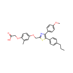 CCCc1ccc(-c2sc(COc3ccc(OCC(=O)O)c(C)c3)nc2-c2ccc(OC)cc2)cc1 ZINC000049032857