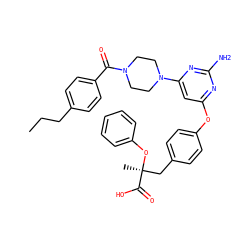 CCCc1ccc(C(=O)N2CCN(c3cc(Oc4ccc(C[C@](C)(Oc5ccccc5)C(=O)O)cc4)nc(N)n3)CC2)cc1 ZINC000042965514