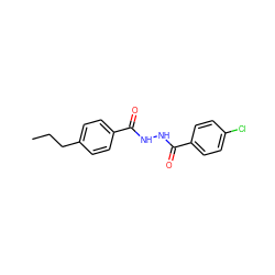 CCCc1ccc(C(=O)NNC(=O)c2ccc(Cl)cc2)cc1 ZINC000000241005