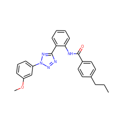 CCCc1ccc(C(=O)Nc2ccccc2-c2nnn(-c3cccc(OC)c3)n2)cc1 ZINC001772652346