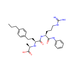 CCCc1ccc(CC[C@H](N[C@H](C)C(=O)O)C(=O)N[C@@H](CCCNC(=N)N)C(=O)Nc2ccccc2)cc1 ZINC000026494216