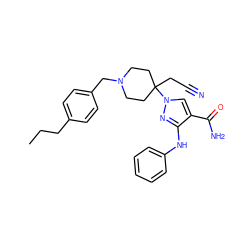 CCCc1ccc(CN2CCC(CC#N)(n3cc(C(N)=O)c(Nc4ccccc4)n3)CC2)cc1 ZINC000220993339