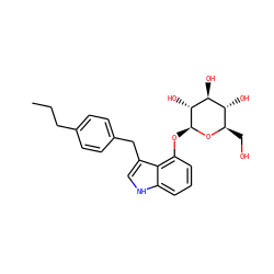 CCCc1ccc(Cc2c[nH]c3cccc(O[C@@H]4O[C@H](CO)[C@@H](O)[C@H](O)[C@H]4O)c23)cc1 ZINC000028572397