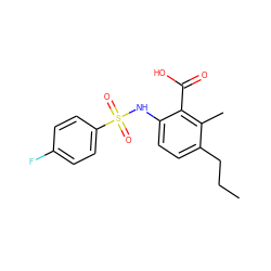 CCCc1ccc(NS(=O)(=O)c2ccc(F)cc2)c(C(=O)O)c1C ZINC000014965041