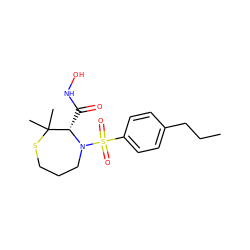 CCCc1ccc(S(=O)(=O)N2CCCSC(C)(C)[C@@H]2C(=O)NO)cc1 ZINC000013801769