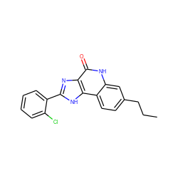 CCCc1ccc2c(c1)[nH]c(=O)c1nc(-c3ccccc3Cl)[nH]c12 ZINC000096270725