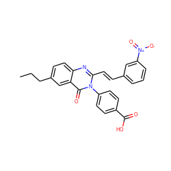 CCCc1ccc2nc(/C=C/c3cccc([N+](=O)[O-])c3)n(-c3ccc(C(=O)O)cc3)c(=O)c2c1 ZINC000058568671