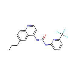 CCCc1ccc2nccc(NC(=O)Nc3cccc(C(F)(F)F)n3)c2c1 ZINC000063540319