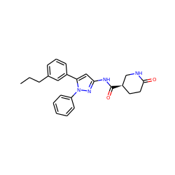 CCCc1cccc(-c2cc(NC(=O)[C@@H]3CCC(=O)NC3)nn2-c2ccccc2)c1 ZINC000143745431