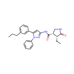 CCCc1cccc(-c2cc(NC(=O)[C@@H]3CNC(=O)[C@@H]3CC)nn2-c2ccccc2)c1 ZINC000169707003