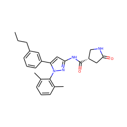 CCCc1cccc(-c2cc(NC(=O)[C@@H]3CNC(=O)C3)nn2-c2c(C)cccc2C)c1 ZINC000169707245