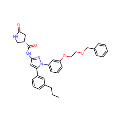 CCCc1cccc(-c2cc(NC(=O)[C@@H]3CNC(=O)C3)nn2-c2cccc(OCCOCc3ccccc3)c2)c1 ZINC000169707325