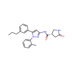 CCCc1cccc(-c2cc(NC(=O)[C@@H]3CNC(=O)C3)nn2-c2ccccc2C)c1 ZINC000169707182