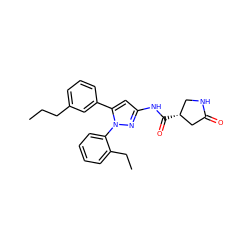 CCCc1cccc(-c2cc(NC(=O)[C@@H]3CNC(=O)C3)nn2-c2ccccc2CC)c1 ZINC000169707280