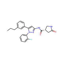 CCCc1cccc(-c2cc(NC(=O)[C@@H]3CNC(=O)C3)nn2-c2ccccc2F)c1 ZINC000169707056