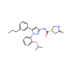 CCCc1cccc(-c2cc(NC(=O)[C@@H]3CNC(=O)C3)nn2-c2ccccc2OC(C)C)c1 ZINC000169707300