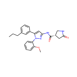 CCCc1cccc(-c2cc(NC(=O)[C@@H]3CNC(=O)C3)nn2-c2ccccc2OC)c1 ZINC000169707298