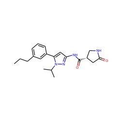 CCCc1cccc(-c2cc(NC(=O)[C@@H]3CNC(=O)C3)nn2C(C)C)c1 ZINC000169706950