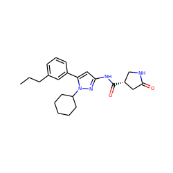 CCCc1cccc(-c2cc(NC(=O)[C@@H]3CNC(=O)C3)nn2C2CCCCC2)c1 ZINC000169706969