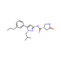 CCCc1cccc(-c2cc(NC(=O)[C@@H]3CNC(=O)C3)nn2CC(C)C)c1 ZINC000169706952