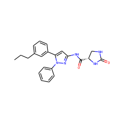 CCCc1cccc(-c2cc(NC(=O)[C@@H]3CNC(=O)N3)nn2-c2ccccc2)c1 ZINC000169707035