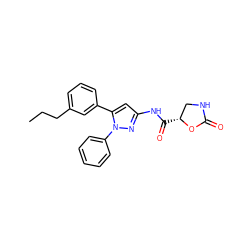 CCCc1cccc(-c2cc(NC(=O)[C@@H]3CNC(=O)O3)nn2-c2ccccc2)c1 ZINC000169707179