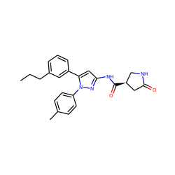 CCCc1cccc(-c2cc(NC(=O)[C@H]3CNC(=O)C3)nn2-c2ccc(C)cc2)c1 ZINC000169706990