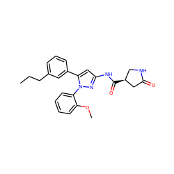 CCCc1cccc(-c2cc(NC(=O)[C@H]3CNC(=O)C3)nn2-c2ccccc2OC)c1 ZINC000169707072