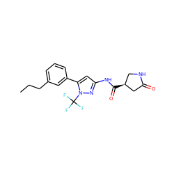 CCCc1cccc(-c2cc(NC(=O)[C@H]3CNC(=O)C3)nn2C(F)(F)F)c1 ZINC000169707028