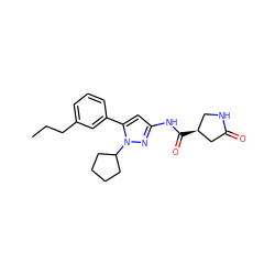 CCCc1cccc(-c2cc(NC(=O)[C@H]3CNC(=O)C3)nn2C2CCCC2)c1 ZINC000143724533