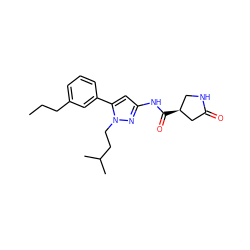 CCCc1cccc(-c2cc(NC(=O)[C@H]3CNC(=O)C3)nn2CCC(C)C)c1 ZINC000169707074