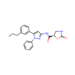 CCCc1cccc(-c2cc(NC(=O)[C@H]3CNC(=O)O3)nn2-c2ccccc2)c1 ZINC000169707180