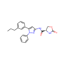 CCCc1cccc(-c2cc(NC(=O)[C@H]3COC(=O)N3)nn2-c2ccccc2)c1 ZINC000169707291