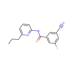 CCCc1cccc(NC(=O)c2cc(F)cc(C#N)c2)n1 ZINC000071341666