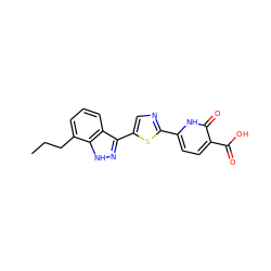 CCCc1cccc2c(-c3cnc(-c4ccc(C(=O)O)c(=O)[nH]4)s3)n[nH]c12 ZINC000653790209