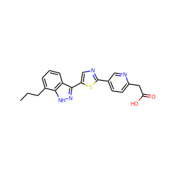 CCCc1cccc2c(-c3cnc(-c4ccc(CC(=O)O)nc4)s3)n[nH]c12 ZINC000653782574