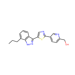 CCCc1cccc2c(-c3cnc(-c4ccc(CO)nc4)s3)n[nH]c12 ZINC000653799992