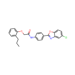 CCCc1ccccc1OCC(=O)Nc1ccc(-c2nc3cc(Cl)ccc3o2)cc1 ZINC000043170175