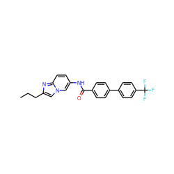 CCCc1cn2cc(NC(=O)c3ccc(-c4ccc(C(F)(F)F)cc4)cc3)ccc2n1 ZINC000043018252