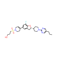 CCCc1cnc(N2CCC([C@@H]3Cc4cc(C5=CCN(S(=O)(=O)CCCO)CC5)cc(F)c4O3)CC2)nc1 ZINC000169337191