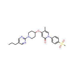 CCCc1cnc(N2CCC(Oc3cc(=O)n(-c4ccc(S(C)(=O)=O)cc4)cc3C)CC2)nc1 ZINC000118664559