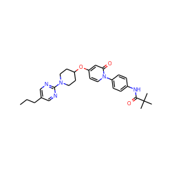 CCCc1cnc(N2CCC(Oc3ccn(-c4ccc(NC(=O)C(C)(C)C)cc4)c(=O)c3)CC2)nc1 ZINC000118656959