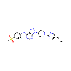 CCCc1cnc(N2CCC(n3nnc4c(Nc5ccc(S(C)(=O)=O)cc5F)ncnc43)CC2)nc1 ZINC001772630869