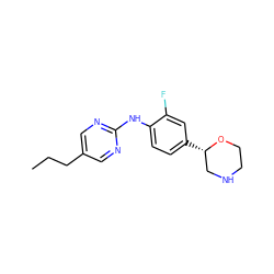 CCCc1cnc(Nc2ccc([C@H]3CNCCO3)cc2F)nc1 ZINC000149929923